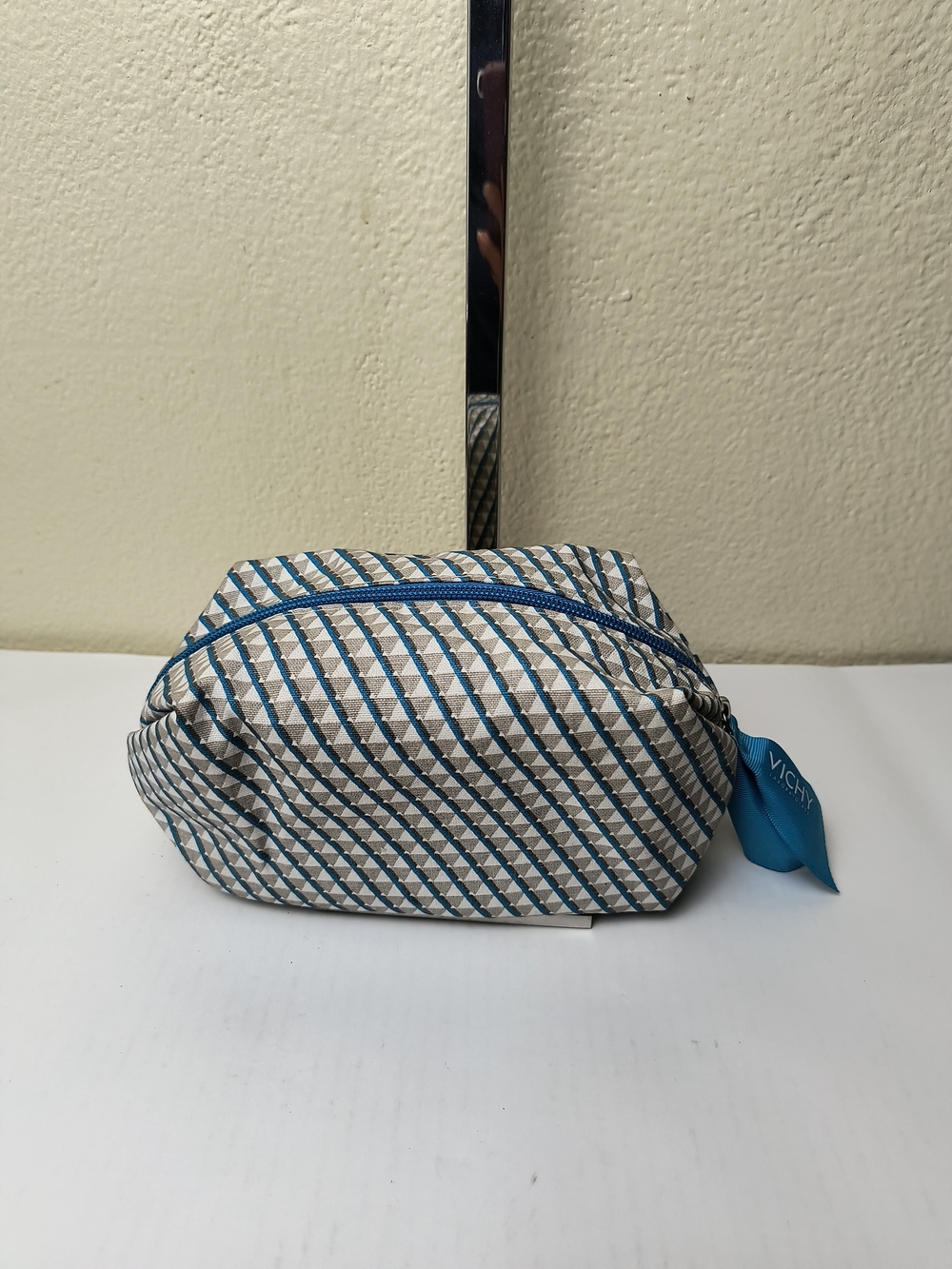Vichy Blue & Beige Geometric Travel Cosmetic Bag